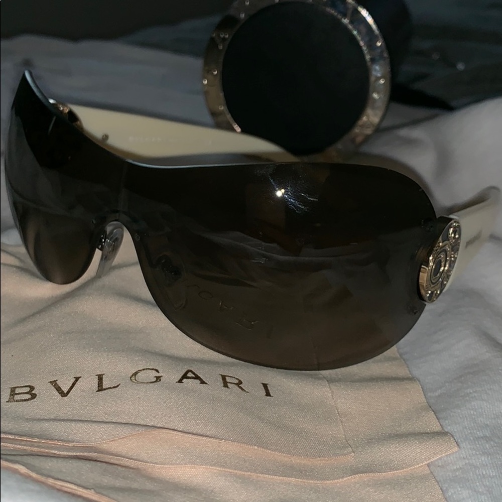 BVLGARI Gold & Ivory Shield W/Crystals Sunglasses